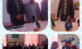 برپایی میز خدمت کمیته امداد فریمان در مصلی همزمان با نماز جمعه دهه فجر